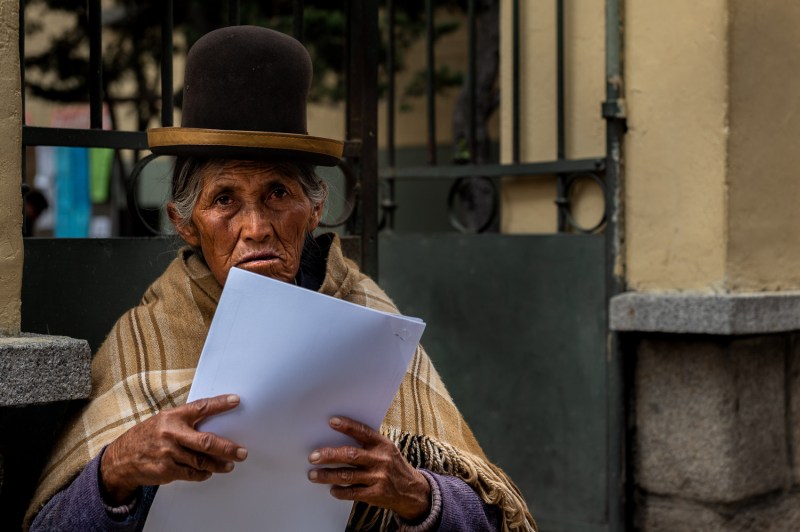 Woman in a bowler hat, La Paz, Bolivia.