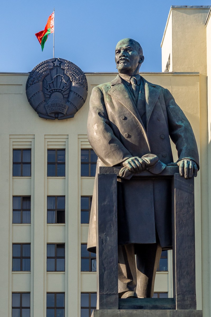 Lenin statue in front of the Government House, Minsk, Belarus.