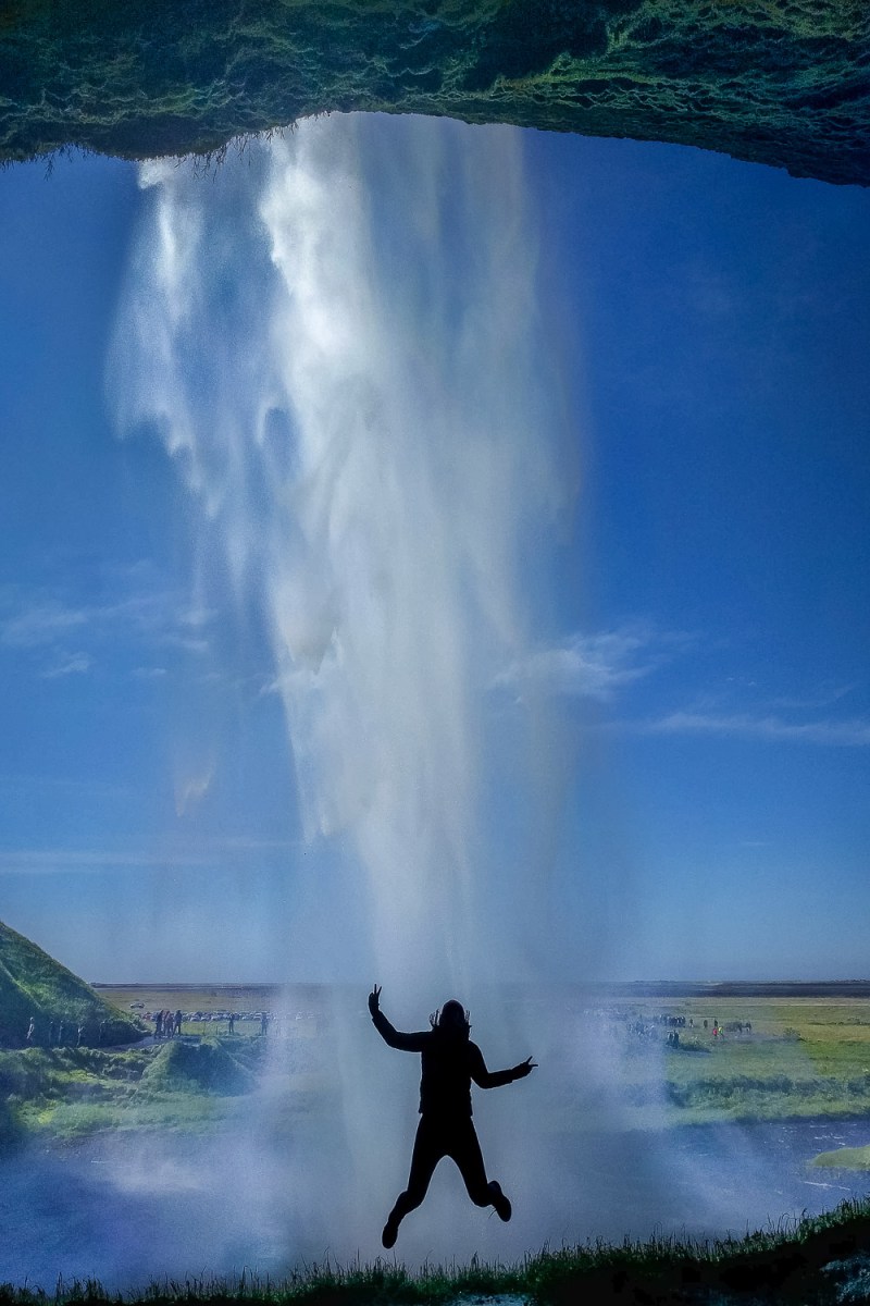 Taking a jump, Seljalandfoss, Iceland.