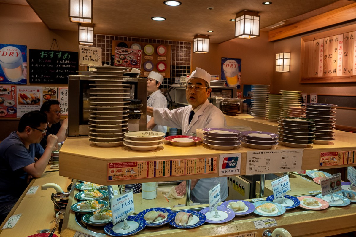 Conveyor belt sushi, Kyoto, Japan.