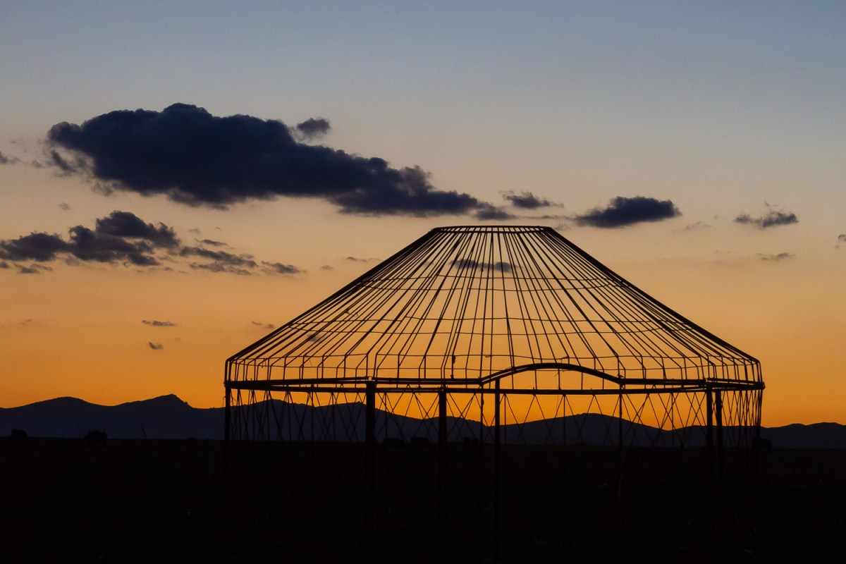Skeleton of a yurt tent, Song Kul Lake, Kyrgyzstan.