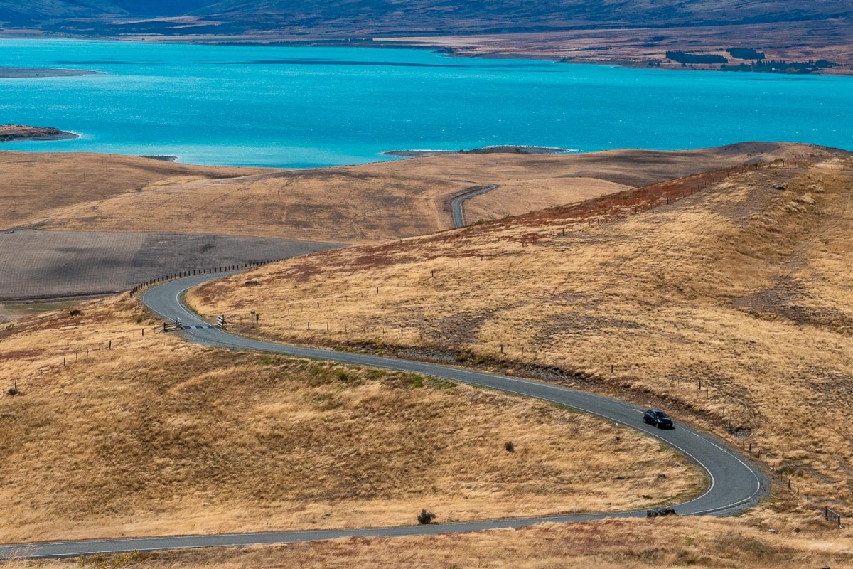Winding road, Lake Tekapo, New Zealand.