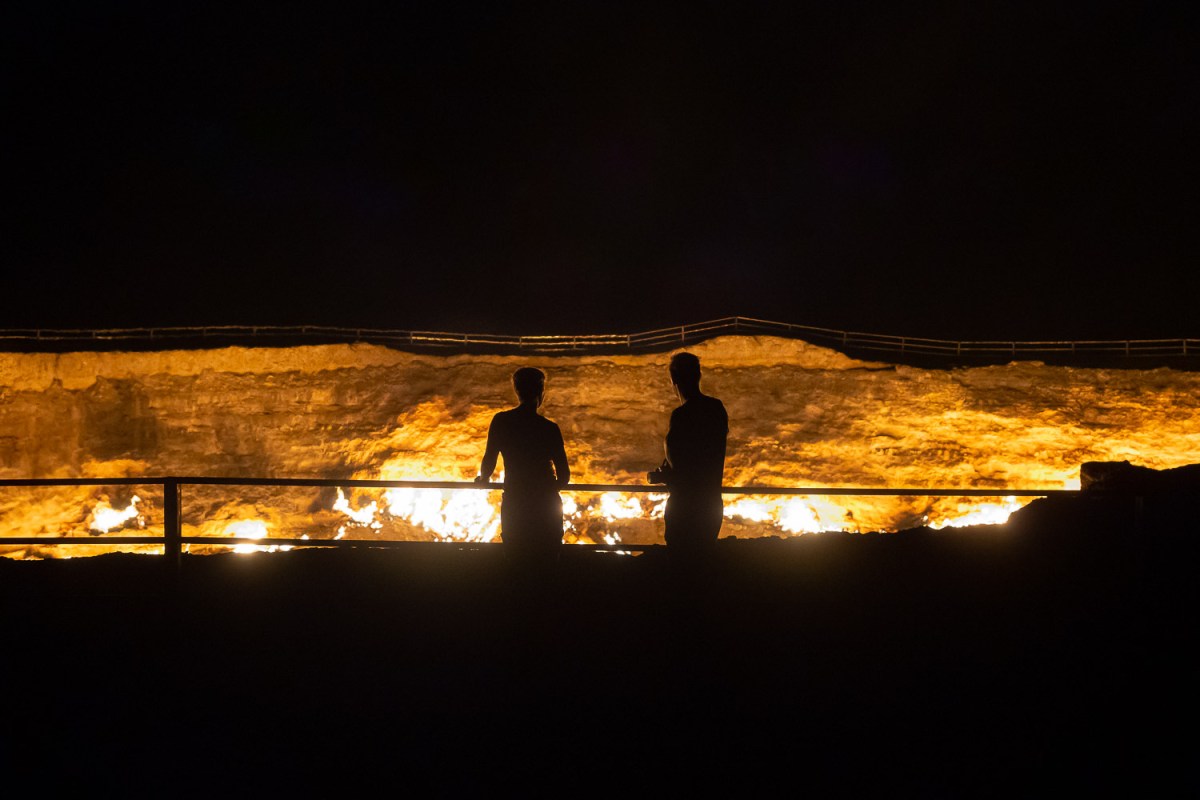 The Darvaza gas crater has been burning for more than 40 years, Karakum Desert, Turkmenistan.