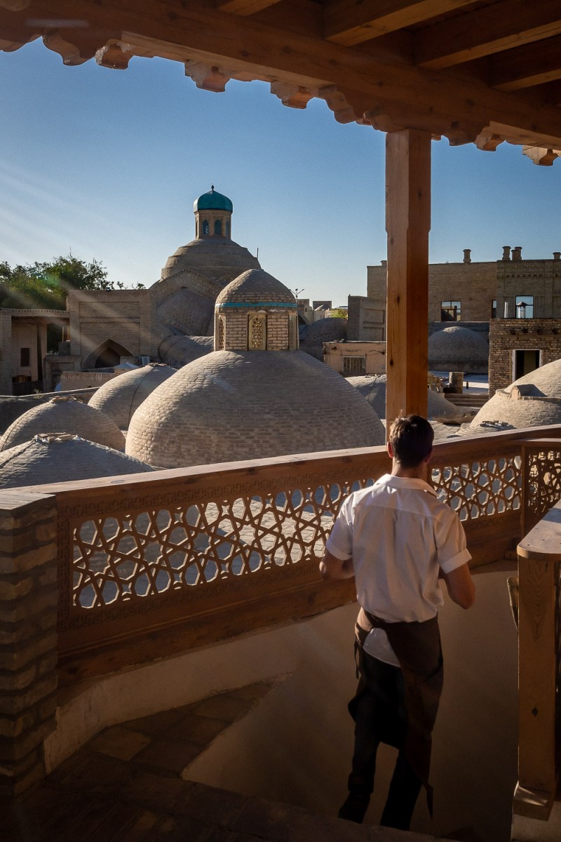 Rooftop restaurant, Bukhara, Uzbekistan.