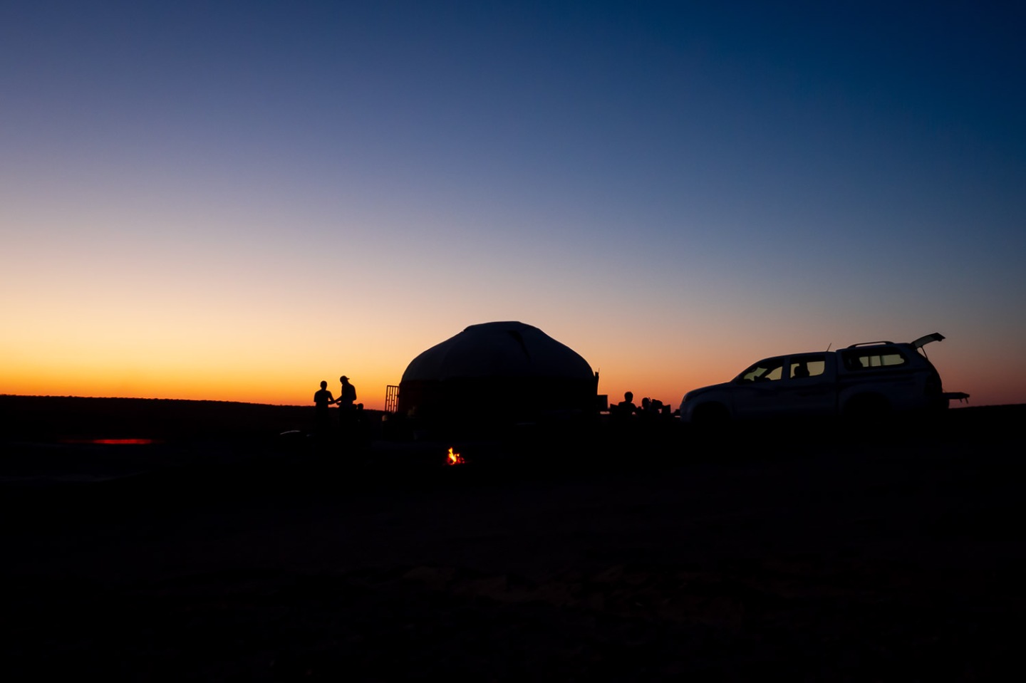 Camp site in Karakum Desert, Turkmenistan.